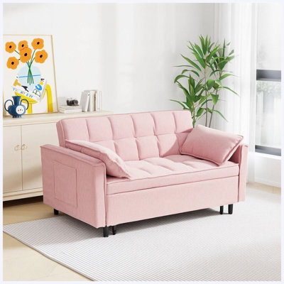 54.30" Corduroy Modular Sectional Sleeper Sofa, Loveseat with Pull-Out Bed, Space-Saving for Living Room, Apartment, Pink