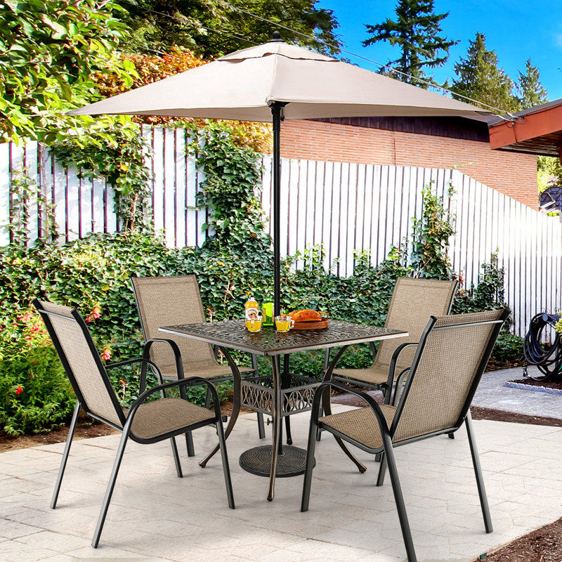 Edna Square Metal Outdoor Dining Table With Umbrella Hole , 35.4'' in. W 35.4'' in. D