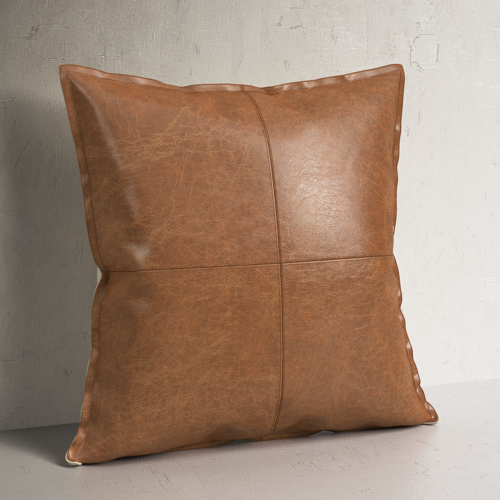 Cutler Genuine Leather Throw Pillow, Square 22", Chestnut Brown