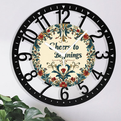 Horloge murale en métal pour le salon - Cercle floral Cheers To Beginnings