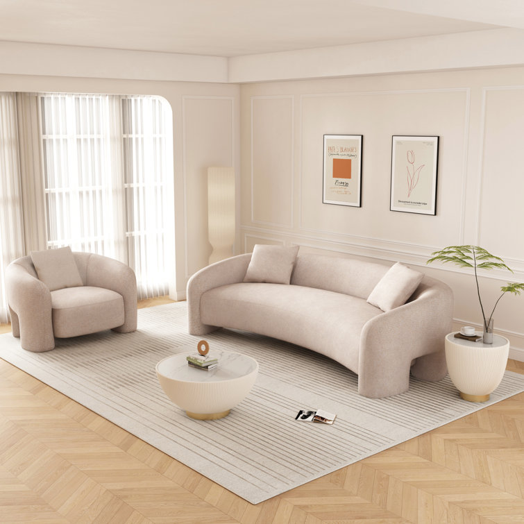 2-Piece Modern Estine Tweed 103.5" Sofa and Accent Chair with Accent Pillows