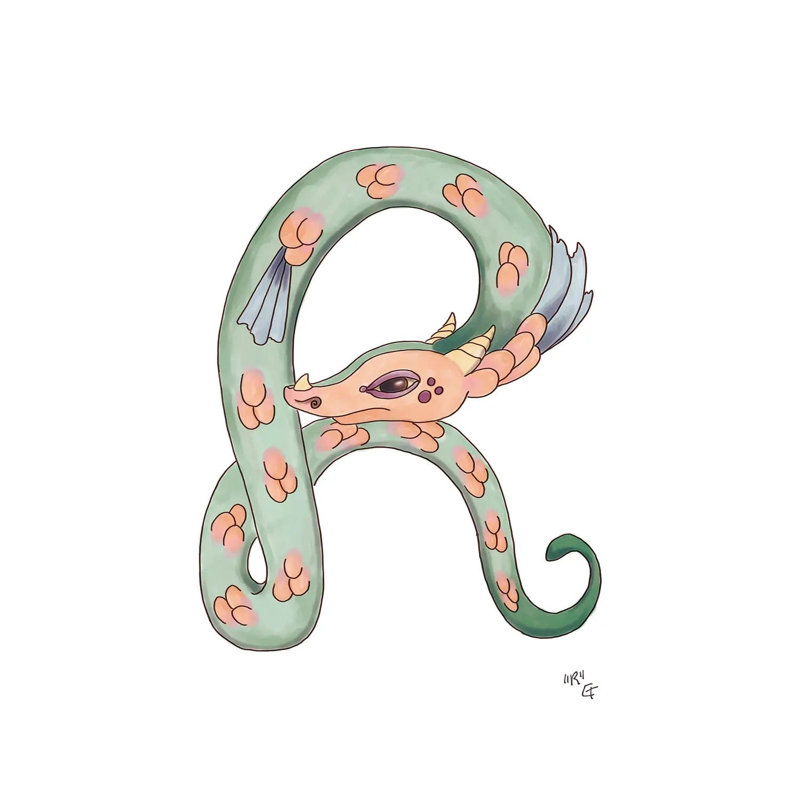 Monster Letter R by Might Fly Art & Illustration - Wrapped Canvas Painting, 20.32 cm H x 30.48 cm W