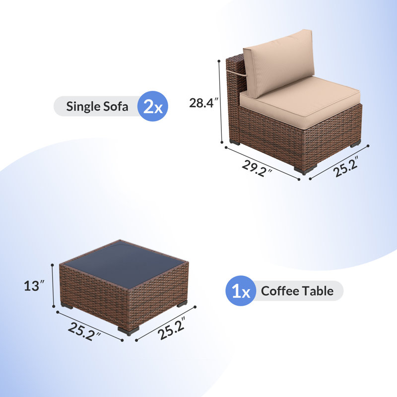 Babak 2 - Person Outdoor Seating Group with 4"D Cooling Cushions, Khaki