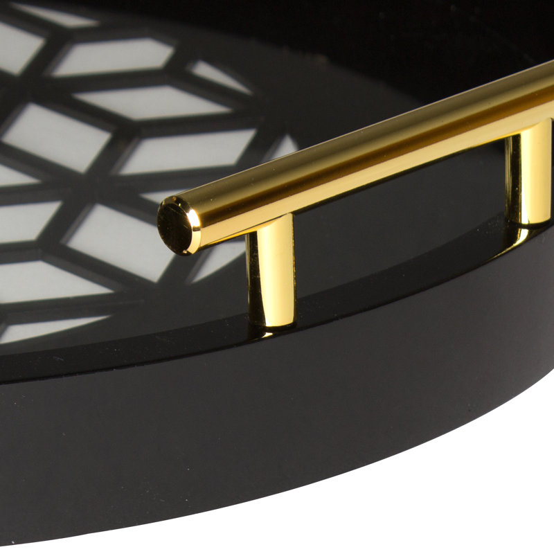 Magalia Wood Tray, Black, Gold