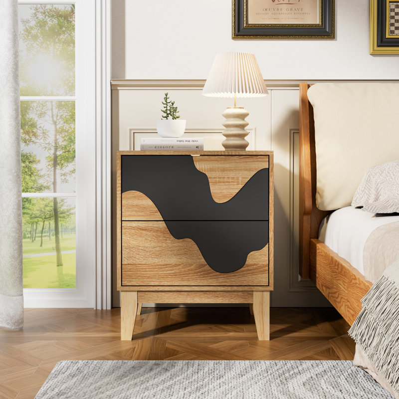 17.7“W Flowing Water Geometry Nightstand, Nature