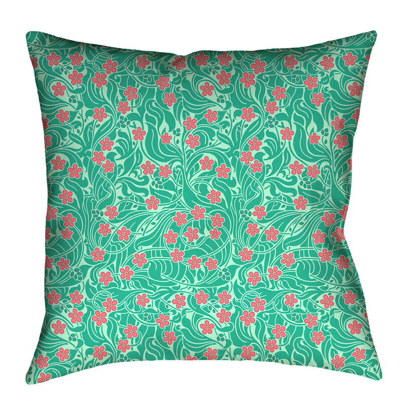 Coussin Katelyn Elizabeth, 14 po x 14 po, Vert et rose, Polyester