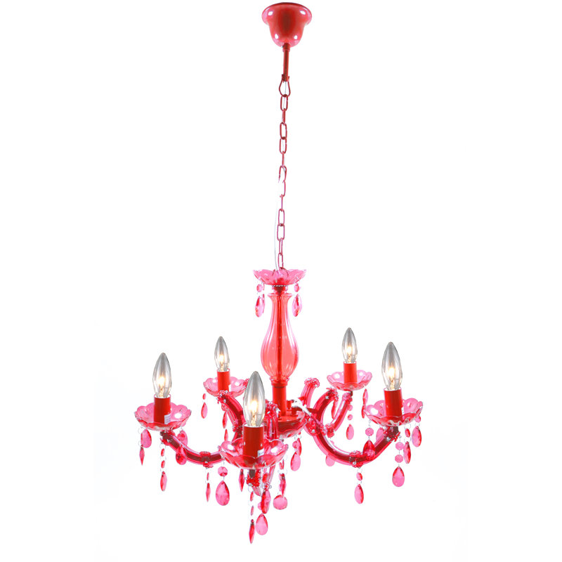 Lustre en cristal 5 lumières, Rouge