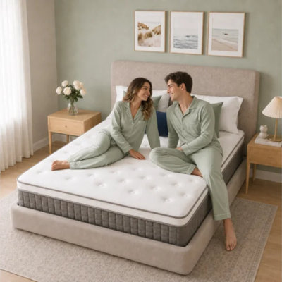 Matelas hybride à plateau-coussin mi-ferme 12 po avec mousse viscoélastique gélifiée et ressorts ensachés, isolement de mouvement, soulagement de la pression, certifié CertiPUR-US et OEKO-TEX