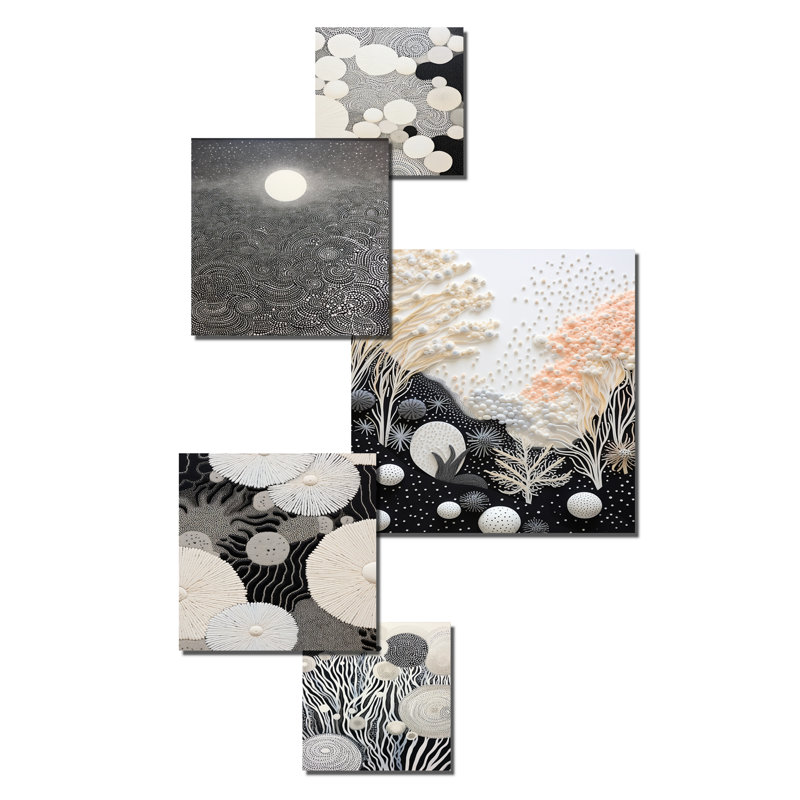 Abstrait corail noir et blanc - ensemble de 5 art mural corail sous l'eau