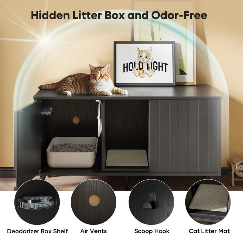 47.24" Cat litter Box Enclousure Furniture For 2 Cats ,Indoor Cat House Hidden With Cat Scratch Pad ,TV Stand Side Table,Cat Washroom.