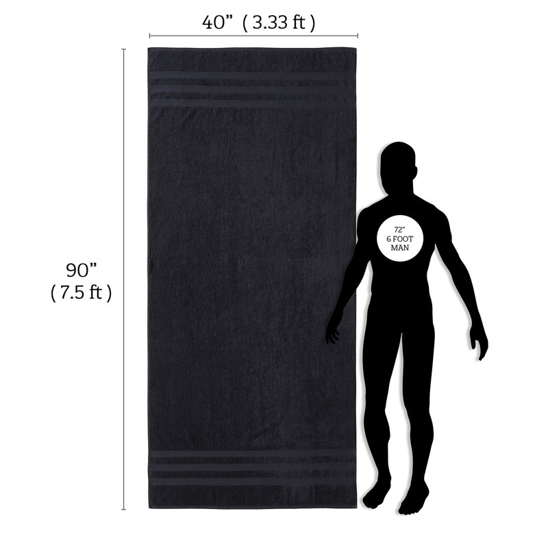 Plus Size Oversized Towel 100% Cotton Ultra Extra Large 40 x 90in Bath Towel, Black