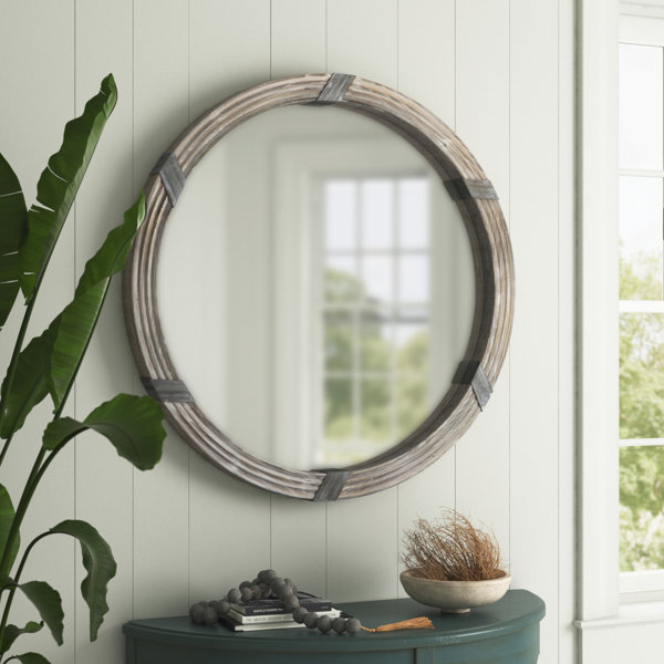 17 Inch Boho Wall Mounted Mirror, Circle Decorative Hanging Mirror