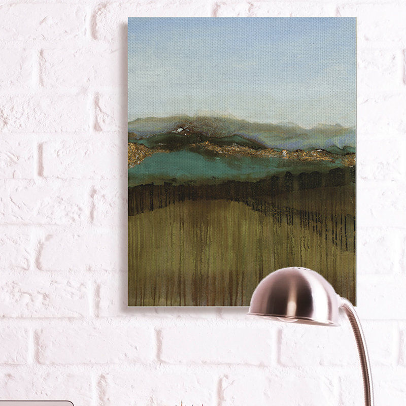 Abstrait au loin, paysage de montagnes bleues par Ruth Fromstein - Peinture, Toile tendue, H 40 po x l 30 po