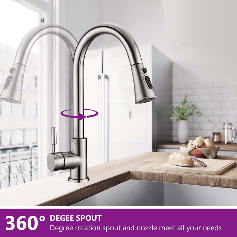 MAXWELL Hesser Pull Down Kitchen Faucet, Brushed Nickel