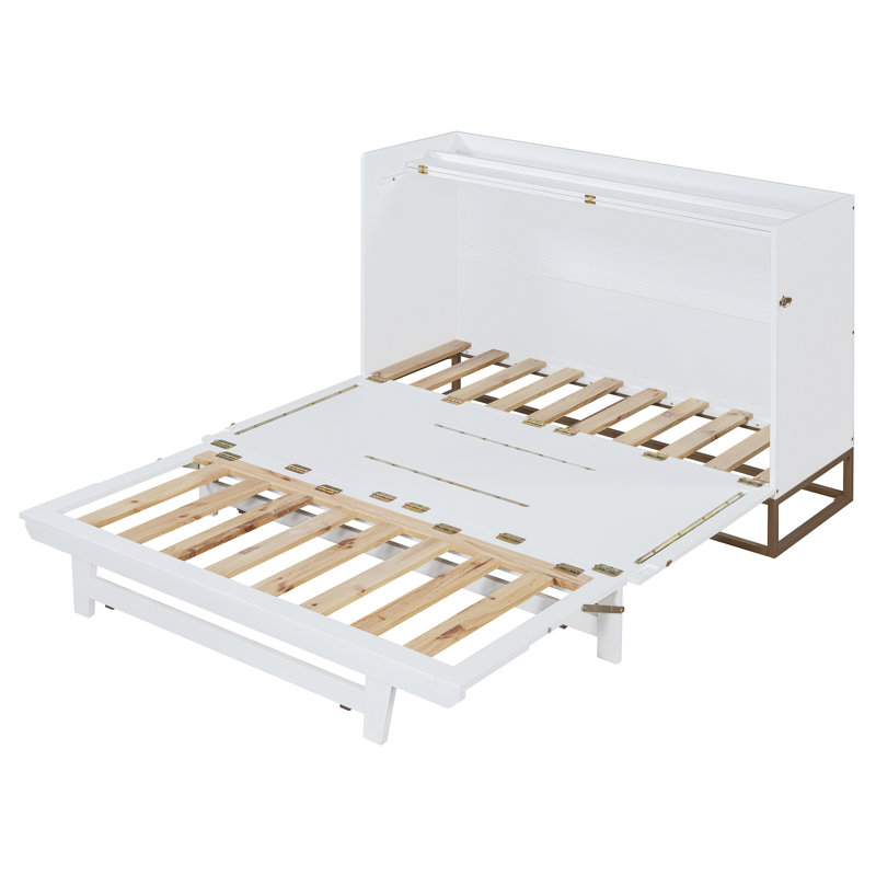 Grand lit escamotable avec pieds en fer, conception moderne, Blanc