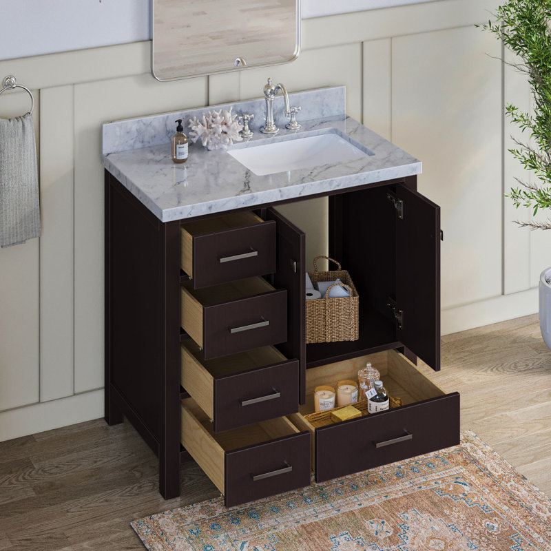 Ensemble de meuble-lavabo simple 37 po Cambridge, Espresso, Marbre de Carrare