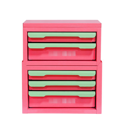 Five Office Workstation Storage Box In Pink, With Pull-out Handle And Waterproof Iron Drawer-style For Desk Stationery Makeup, Pink Color, Sheet Construction