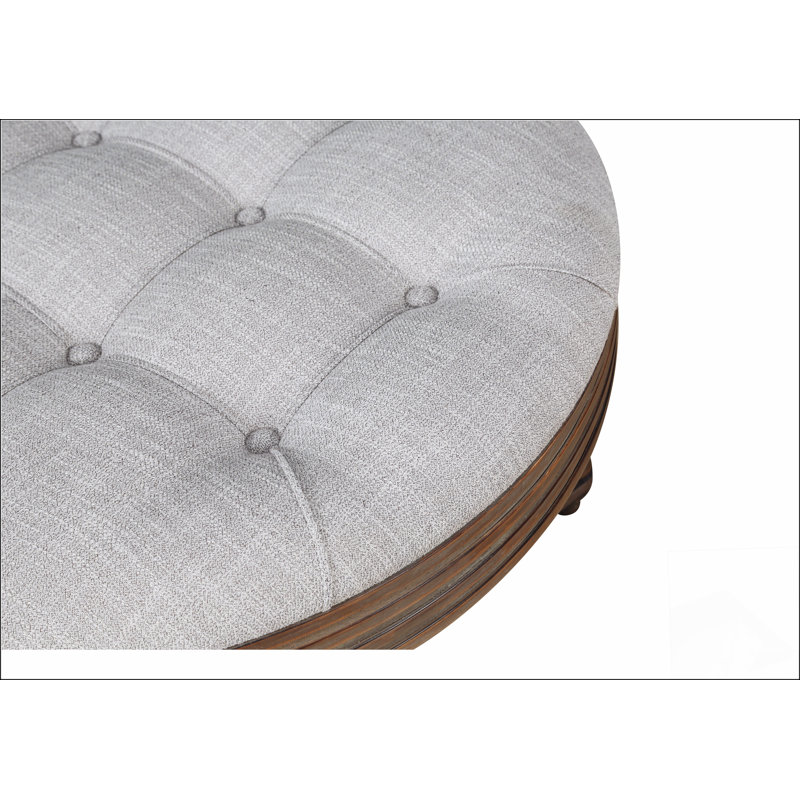 Large Round WaterProof Ottoman Coffee Table 2 Tier Oversized Button Tufted Ottoman with Wooden Shelf Storage Farmhouse Upholstered Coffee Table Living Room Footstool Ottoman Linen( )