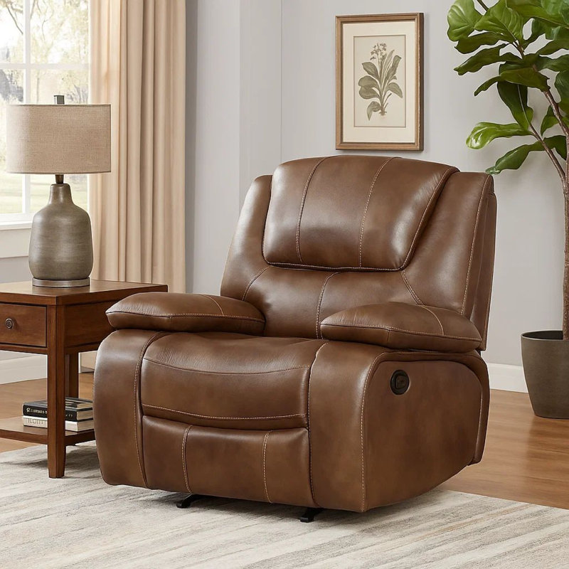 Fauteuil inclinable et oscillant manuel Licot, cuir fleur brun brillant