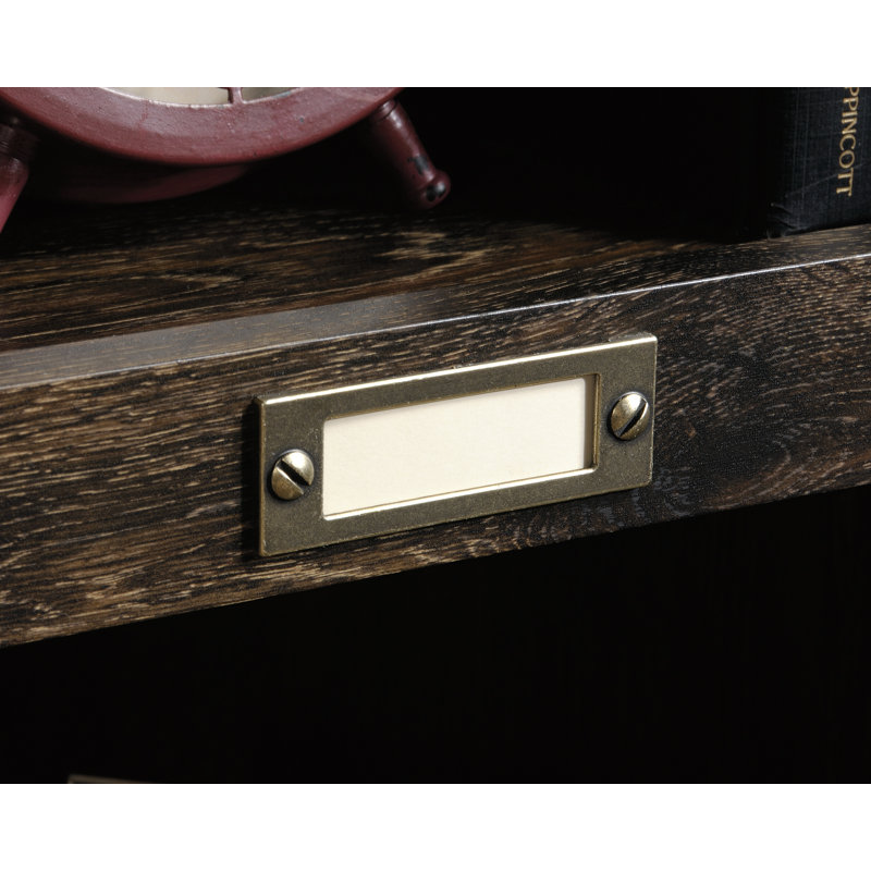 Iron Oak Finish Adjustable Bookcase with Cubbyhole Storage