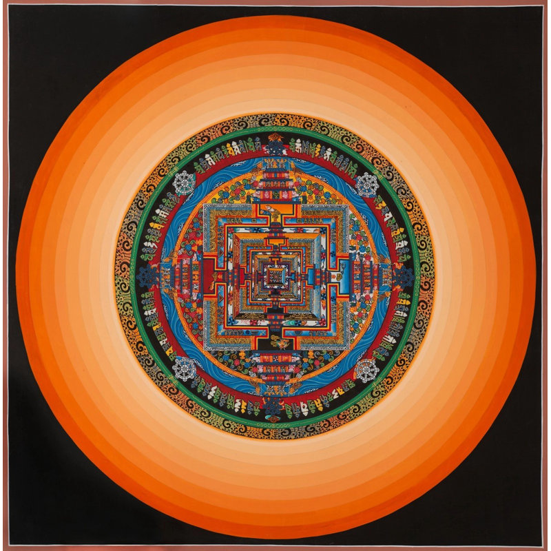 Cercle de vie mandala avec halo (Brocadeless Thangka)