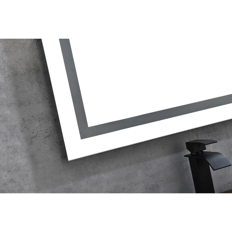 Miroir de salle de bain à DEL 60 po x 36 po, gradation continue 3 couleurs traité au brouillard, fixation murale, verre clignotant à haute définition, miroir en aluminium de 60 à 36 po avec fonction, réglages, intensité variable, meuble-lavabo monté,