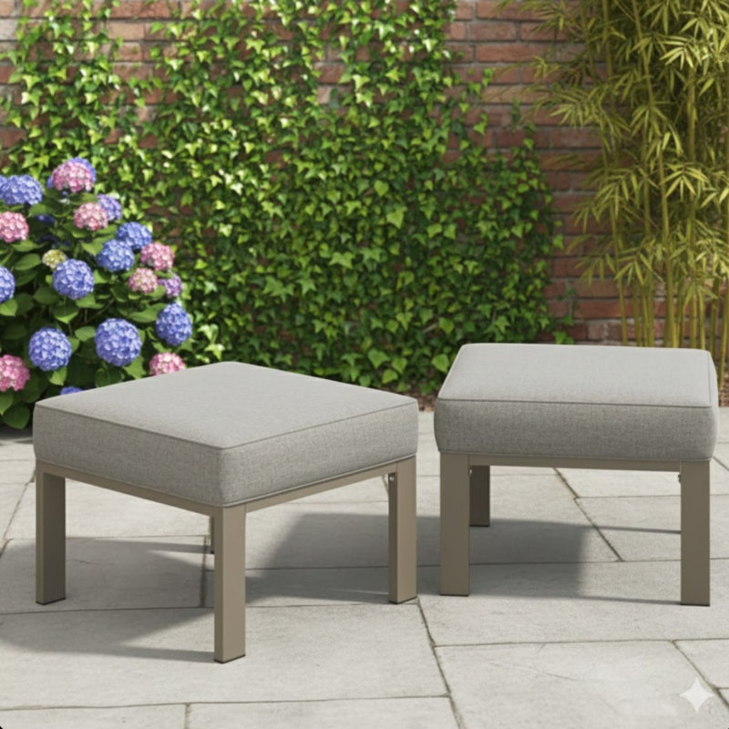 Ensemble de 2 repose-pieds de patio en métal épais et beige de 22 po, Coussin beige / structure kaki clair