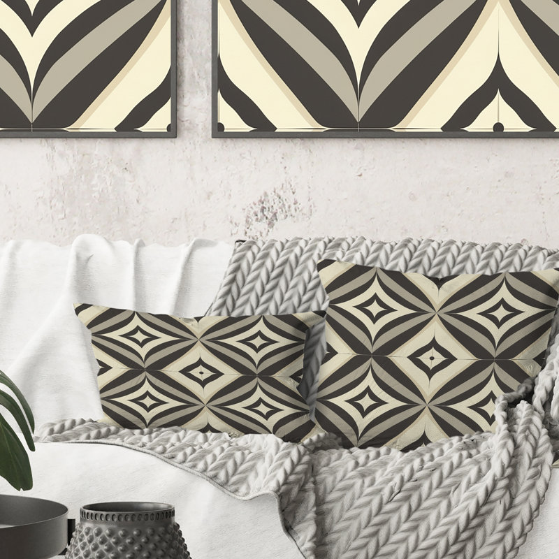 Coussin décoratif beige rétro noir Mid-Century Rhombus, H 16 po x l 16 po