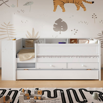 Multi-Functional Twin Daybed With Drawers And Trundle, Headboard Storage And Tables, USB Charging Station