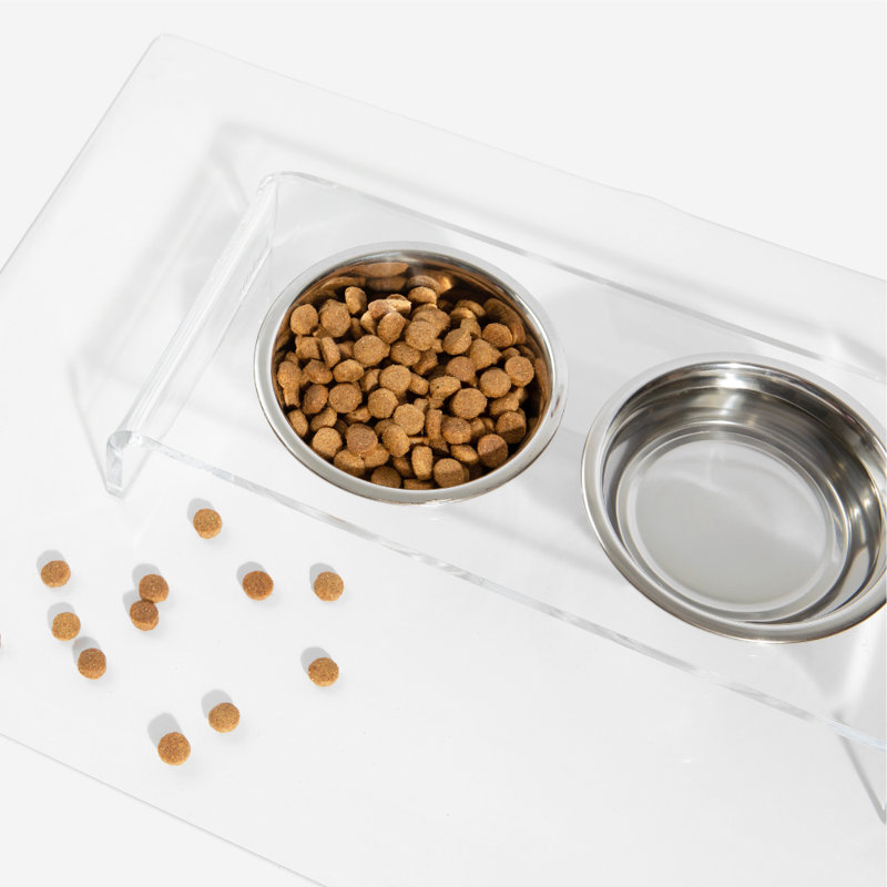 Clear Elevated Feeder with Silver Bowls, 1.5 cups