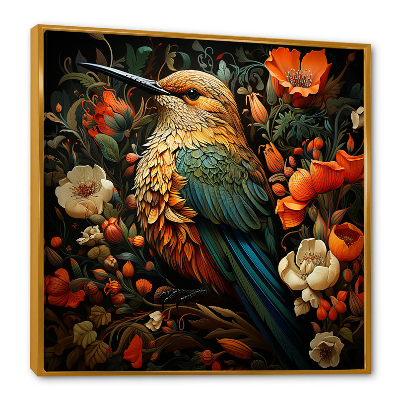 «Hummingbird Gardens Guardian», art mural colibri, Cadre flottant doré, H 30 po x l 30 po x P 1,5 po