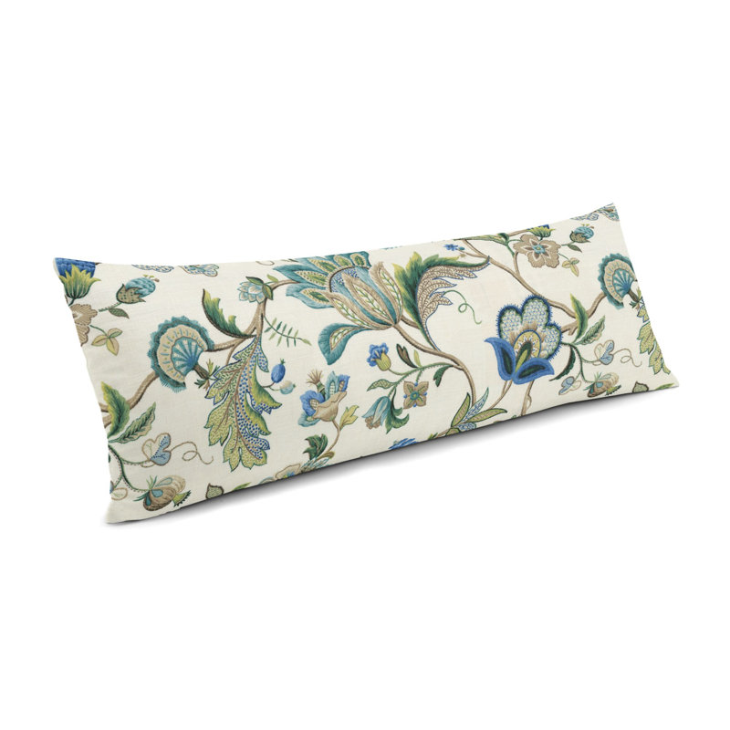 FleurDeLeaf Floral Throw Pillow, 12" x 24", Jacobean Blue
