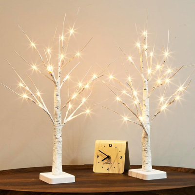 Lighted Birch Tree 2 Pack Christmas Tree 24 LED Tabletop Centerpiece Artificial Tree Lights Battery Powered Timer For Home Office Bedroom Wedding