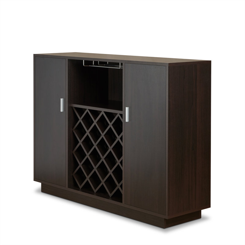 Bethena Transitional 47"L Rectangular Server with Wine Rack and Cup Holder in Espresso