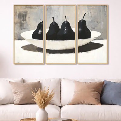 Quiet Monochrome Bowl II - Still Life Framed 3 Panel Canvas Print
