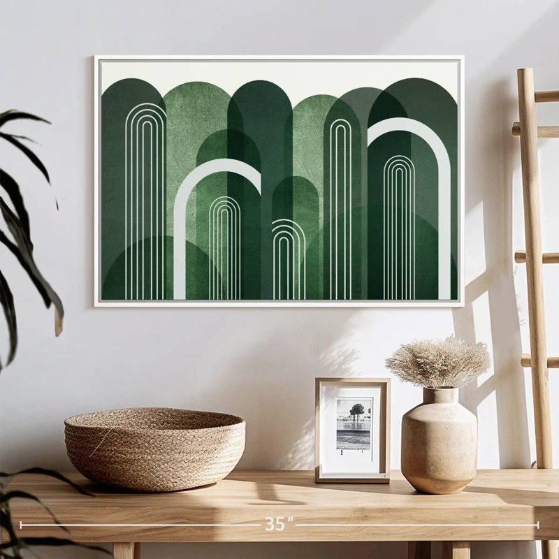 Arches Mid-Century vert émeraude, 25 po x 17 po, Cadre flottant blanc