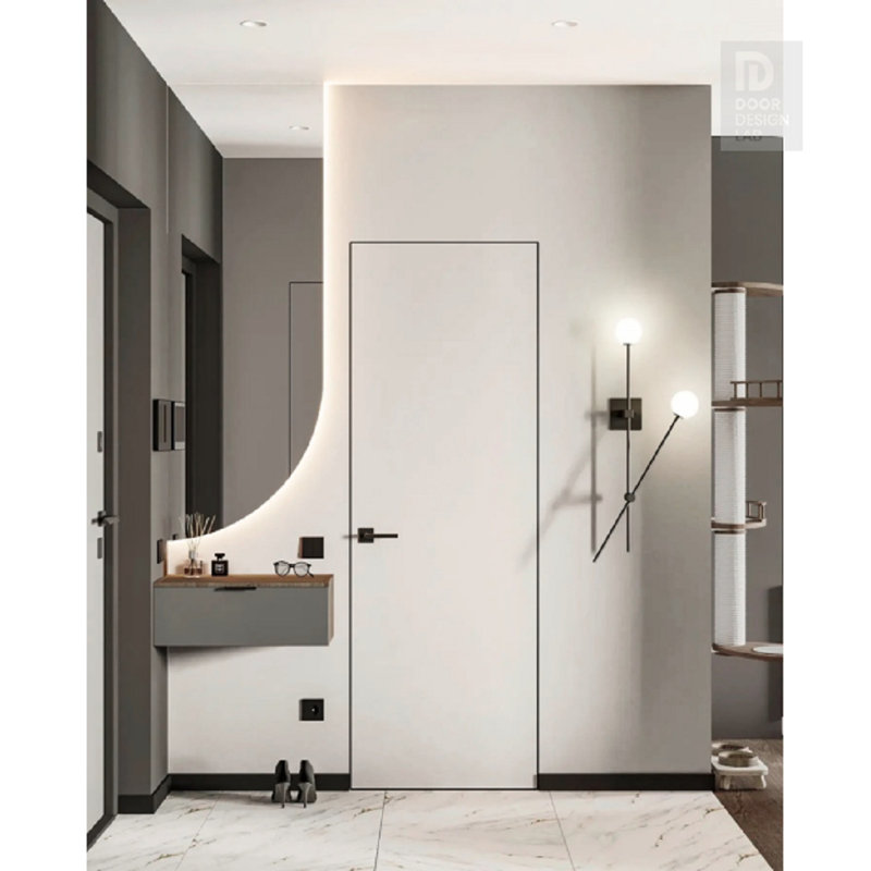 Invisible Frameless Door Manufactured Wood Solid Core Reverse Interior Door, Primed White, 32" x 80", Right