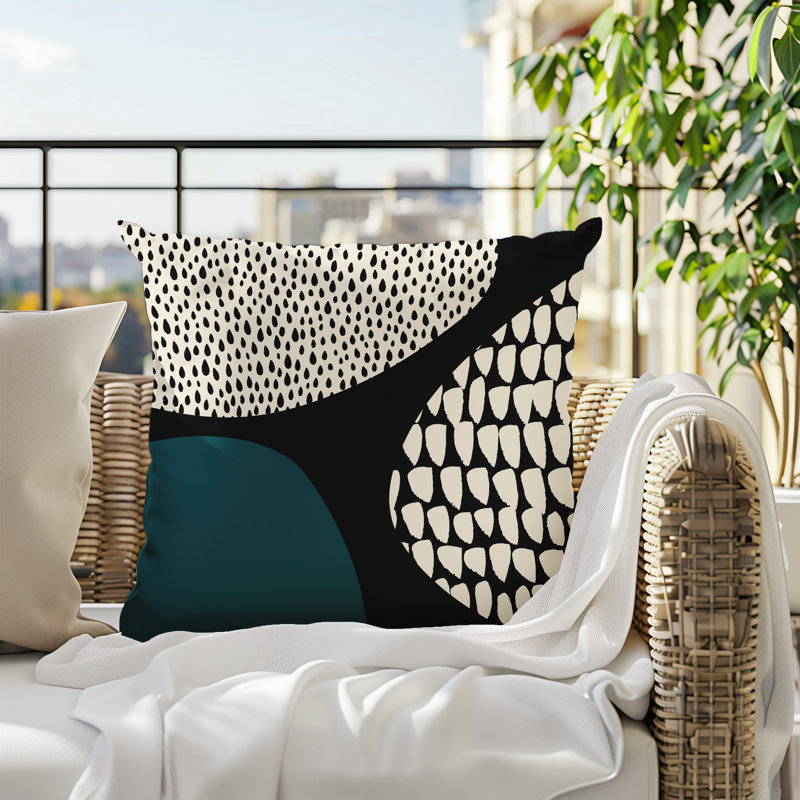 Coussin carré intérieur / extérieur pia, H 17 po x l 17 po, Émeraude / noir / blanc cassé