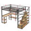 Lit mezzanine double en métal pleine grandeur noir avec escalier et bureau / tablettes pratiques - construction solide, aucun sommier tapissier requis pour une chambre à coucher enchanteresse, construction robuste, look propre nécessaire
