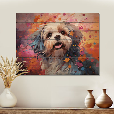 Popart Shih Tzu Serenade - Dog Wood Wall Art On Natural Pine Wood