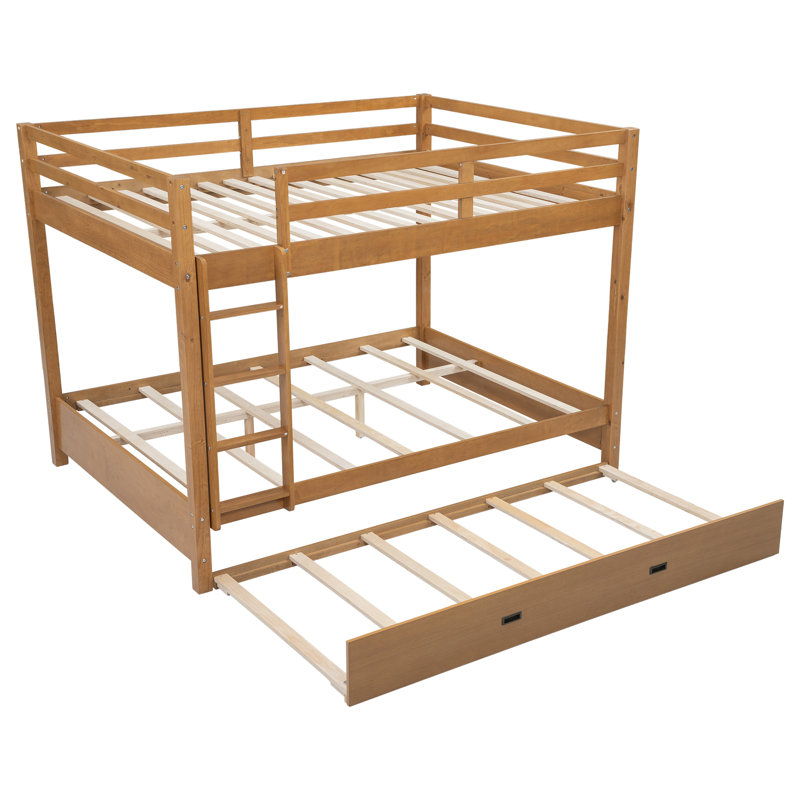 Lit superposé grand en bois avec lit gigogne et échelle - Économie d'espace, conception robuste, couleur bois, Bois