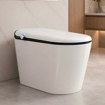 Toilette intelligente BCANHome avec bidet intégré, couvercle à ouverture / fermeture automatique, siège chauffant à fermeture en douceur allongée, chasse d'eau automatique sans bouton / capteur / télécommande, lavage et sécheuse à chaud, massage propre, veilleuse douce, affichage à DEL