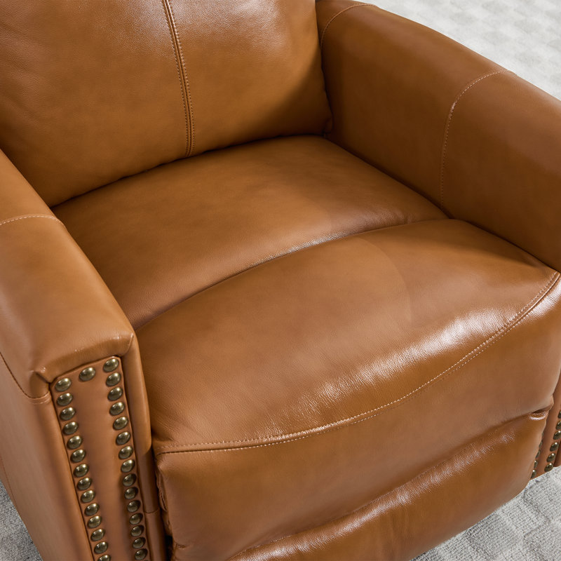 30.5 "W Manual Genuine Leather Swivel Rocker Recliner Vintage Recliner With Heated Massage（set of 2), Caramel