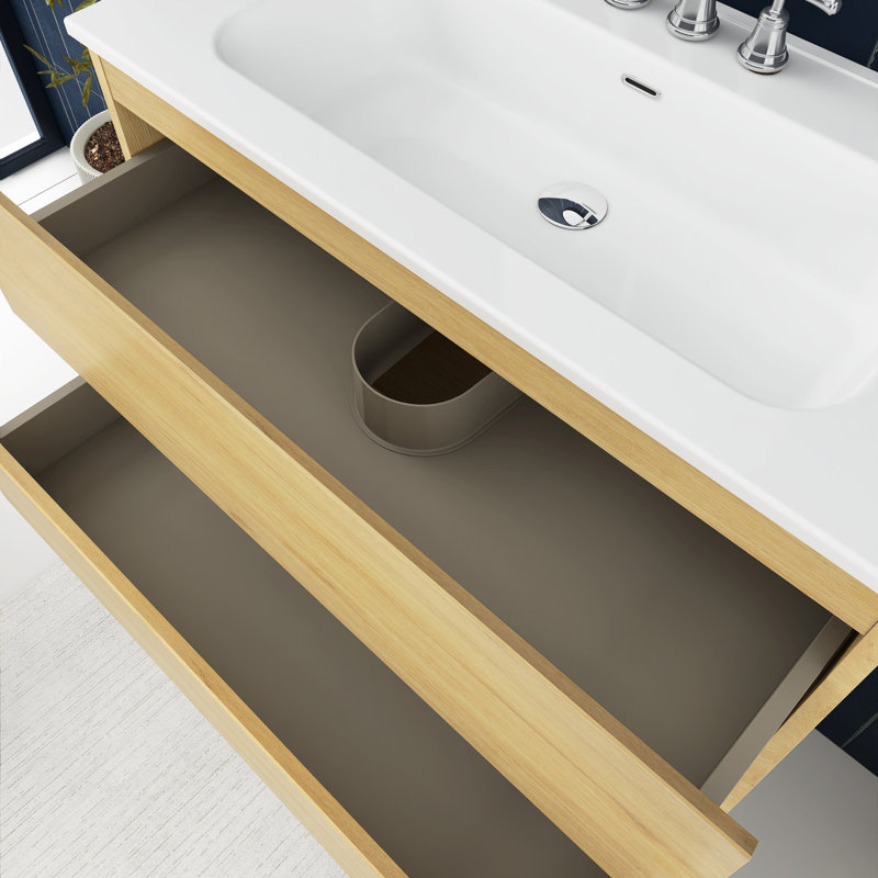 36 In. Wall-Mounted Bathroom Vanity With Integrated Ceramic Sink, Yellow