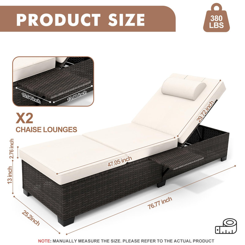 Ensemble de 2 chaises longues de patio Cusinaid, Beige
