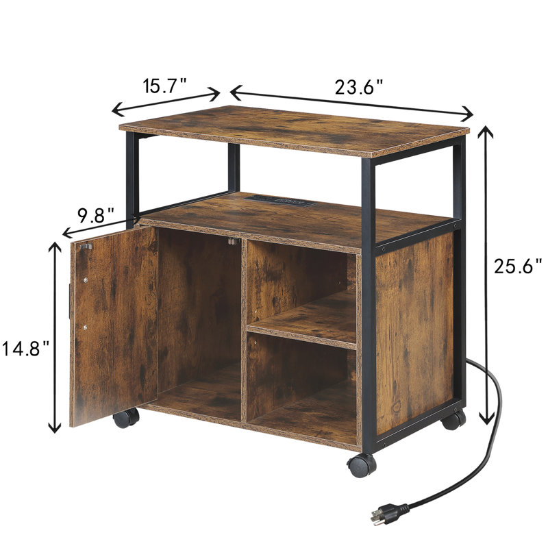 Classeur avec ports de chargement pour le bureau, compartiments de format lettre A4, cadres latéraux en métal, assemblage rapide, support pour imprimante de bureau brun rustique et noir, et organisation simple