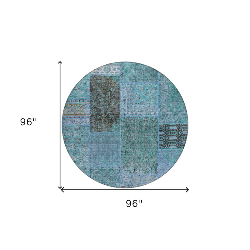 Tapis intérieur lavable 8 pi bleu turquoise et gris