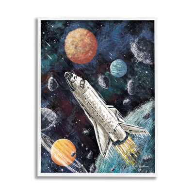 «Spaceship In Outer Space» encadré sur bois par Nidhi Wadhwa