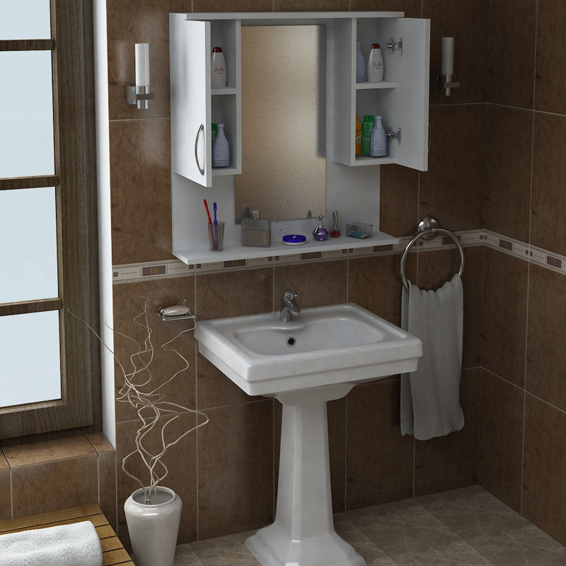 Armoire de salle de bain élégante avec miroir, blanc, 31,5 po x 32,7 po x 7,1 po | 100% panneau de particules enduit de mélamine, épaisseur: 0,7 pouce | Comprend de nombreuses tablettes et une conception murale pour une utilisation efficace de l'espace