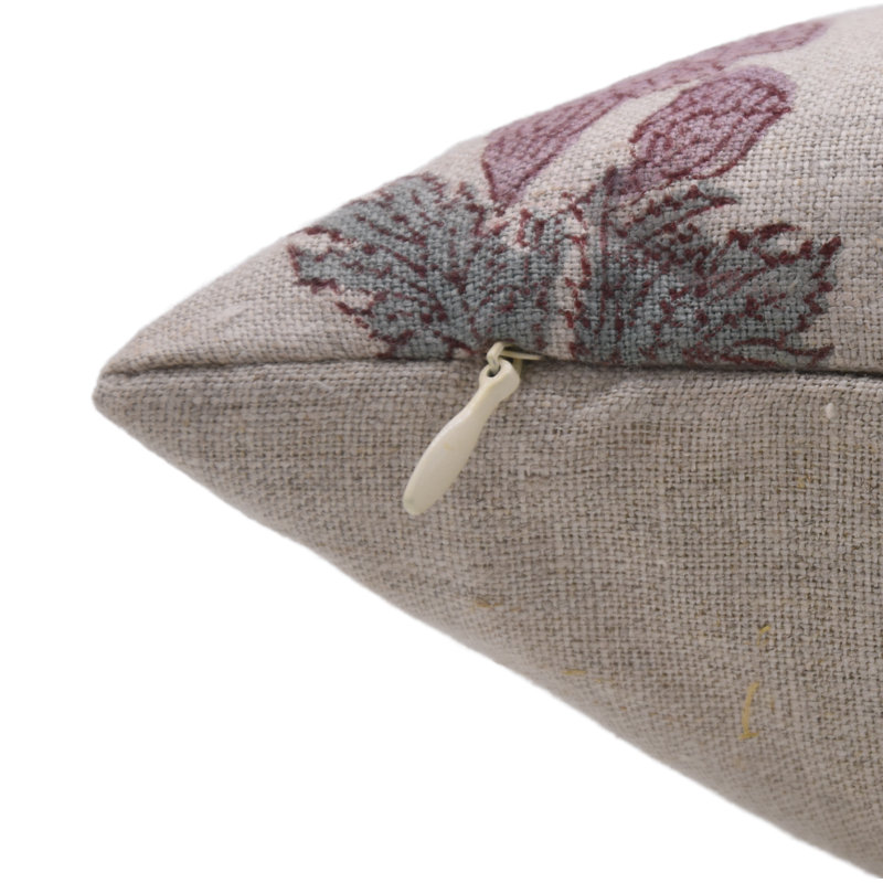 Fabdivine Block Print Pure Linen Throw Pillow Covers 14X14 Inche Handmade Floral Cushion Manmohan, Pink, 14"H x 14"W